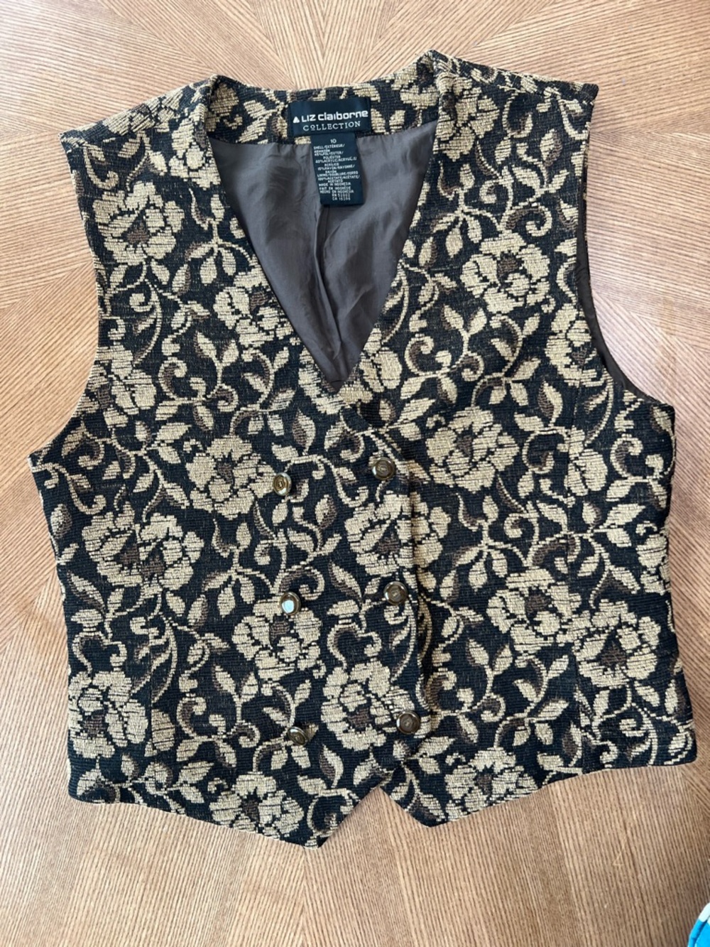 Liz Claiborne brown Floral Tapestry vest women’s size 10